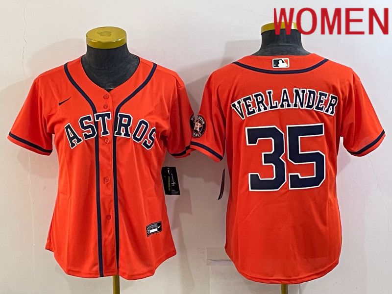 Women Houston Astros 35 Verlander Orange Game Nike 2022 MLB Jerseys